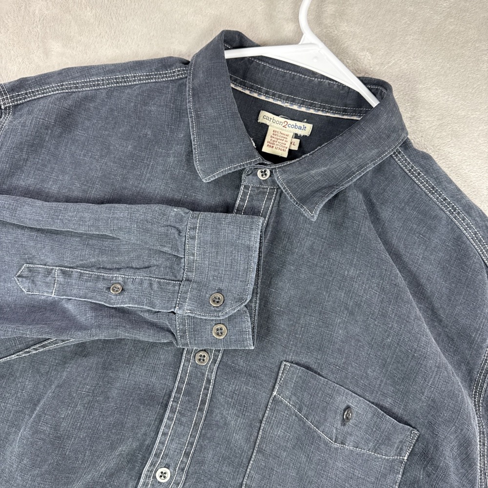 Carbon 2 Cobalt Denim Button Up Shirt Long Sleeve Blue Mens XL Linen Blend